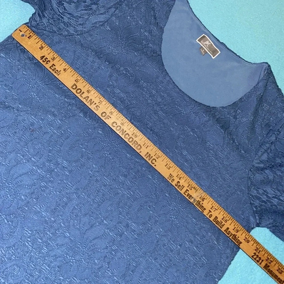 JM COLLECTION floral lace lined tunic stretchy periwinkle blouse top NEW size L - Picture 7 of 8